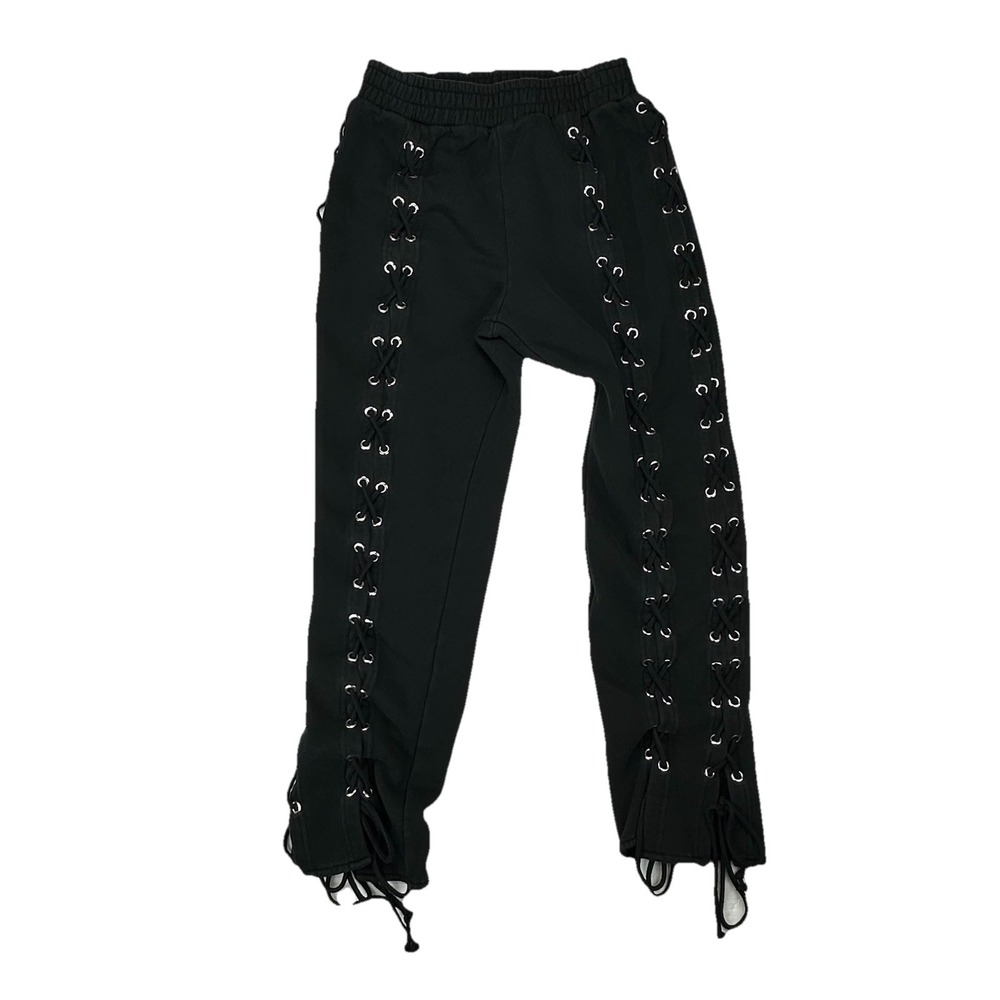 PrettyLittleThing Sweatpants Women Size 8 Black Grommet Lace Up Criss Cross Side